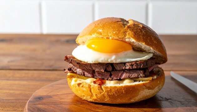 Uruguayan Chivito Steak Sandwich with Egg and Ham