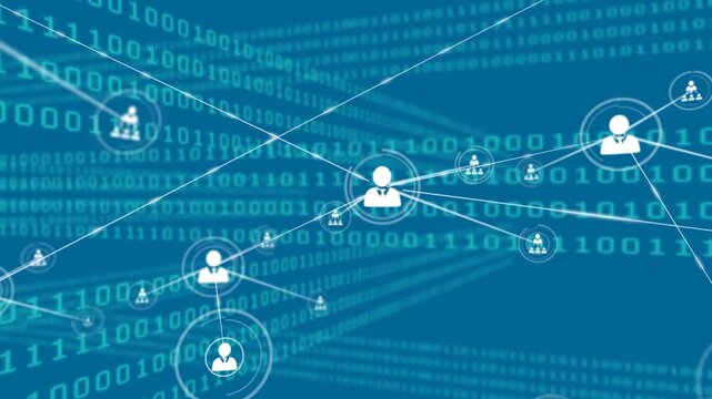 Network of digital icons against network of digital icons rotating scopes rotating ball