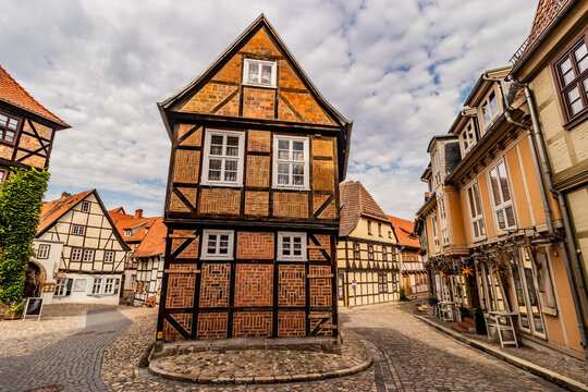 Old half timbered houses in Quedlinburg, Saxony-Anhalt state, Germany