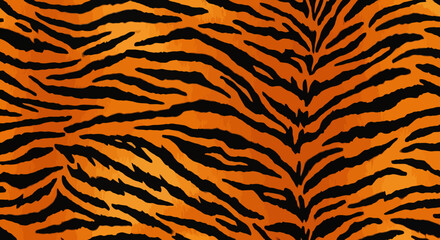 Fototapeta premium Vibrant orange and black striped tiger fur pattern, showcasing the beautiful wild animal skin texture, perfect for background designs and exotic themed projects