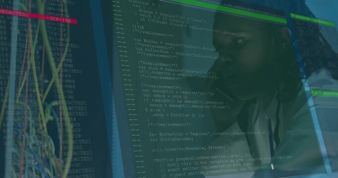 IT technician receiving call, reseating network cables while scanning code overlay for diagnostics