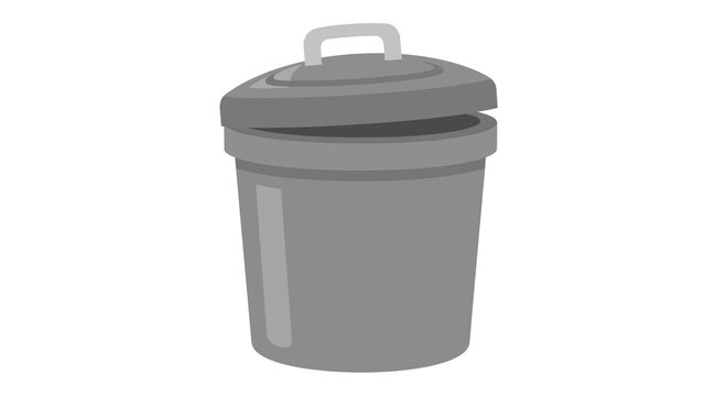 Stylized gray trash can illustration with slightly open lid on a plain background