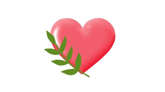 2D Animated Pink Heart with Green Leaf for Love and Nature