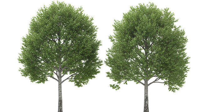 Set of European aspen (Populus tremula, common aspen, Eurasian aspen) frontal street trees isolated png on a transparent background perfectly cutout