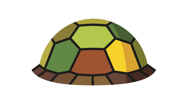 Stylized turtle shell design featuring vibrant earth tones and geometric patterns
