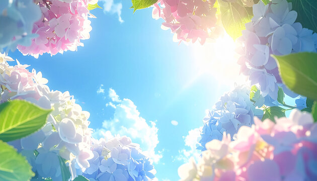 青空とアジサイのイラスト背景_generated by AI