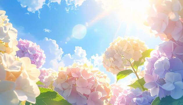 青空とアジサイのイラスト背景_generated by AI