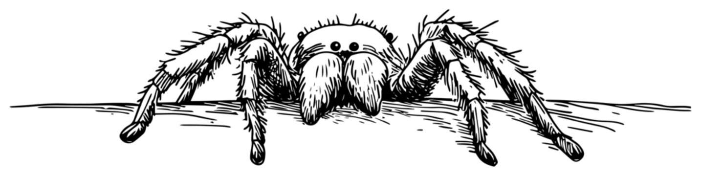 Tarantula or Jumping Spider Close Up Sketch Hairy Arachnid and Exotic Insect Wildlife Art