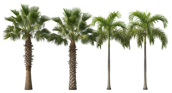 Set of Sabal palmetto and Bentinckia nicobarica frontal palms set isolated png on a transparent background perfectly cutout