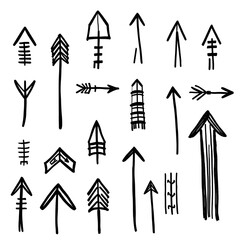 Fototapeta premium Collection of hand drawn arrows pointing upwards symbolizing growth and progress in various styles and designs on a white background with simple yet effective visual representation.