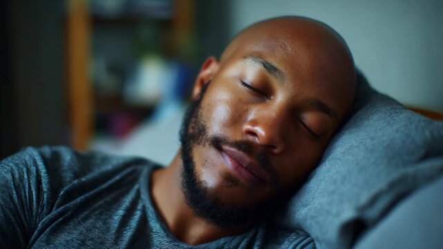 A peaceful moment captured, showcasing a person in deep sleep, expressing tranquility and relaxation, with a soft environment and gentle lighting around them.
