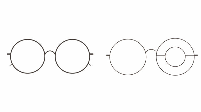 Two pairs of round glasses, one with a monocle effect, drawn in thin, brown lines
