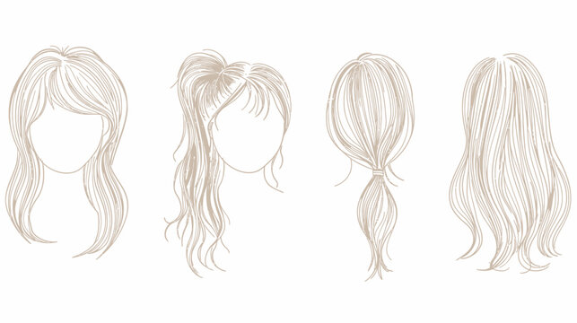 Four stylized illustrations depicting different women's hairstyles in a simplistic, neutral palette