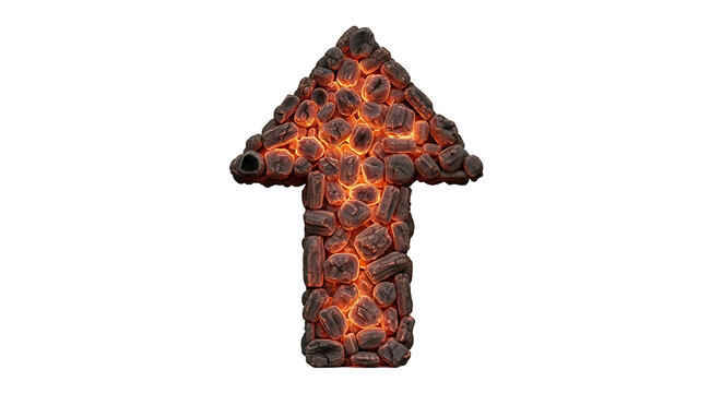 A large fiery arrow points upwards on a plain background.