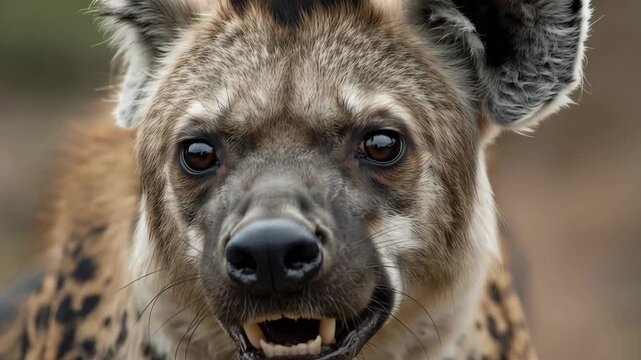 Hyena wild dog carnivore mammal close up portrait spotted wild hyena close up portrait with alert