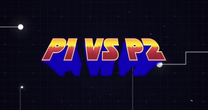 P1 vs p2 text banner with shadow effect against network of connections on blue background