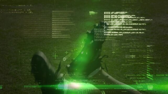 Animation of data processing over african american football player