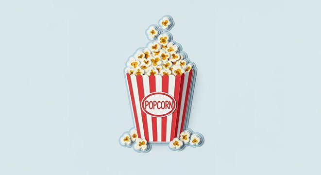 Colorful popcorn in striped bucket.