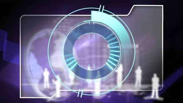 Animation of processing circle over integrated circuit on scientific graph and data