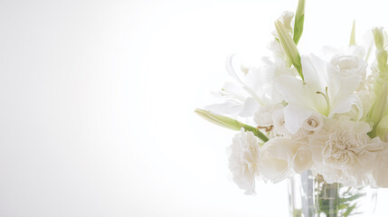 Fototapeta premium Minimal white flower background with elegant soft lighting, copy space