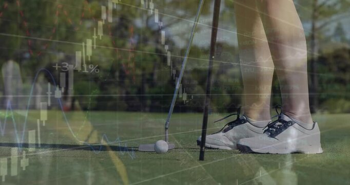 Animation of data processing over female golf player on golf course