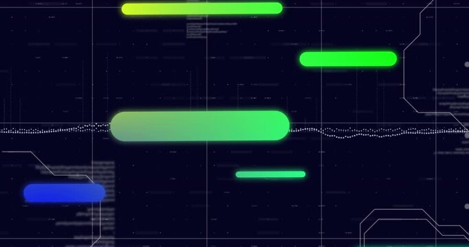 Animation of moving bars over graphs, computer language and grid pattern