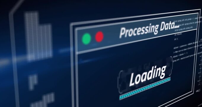 Animation of computing data processing text over screen