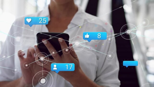 Digital icons and social media interface concept in a digitally generated video.