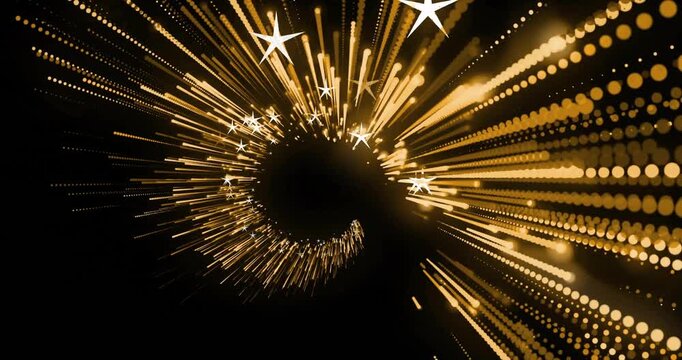 Animation of light trails and stars on black background