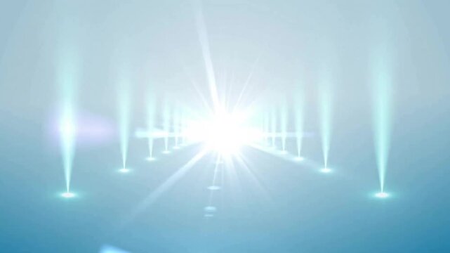 Animation of spotlights and light trails on blue background