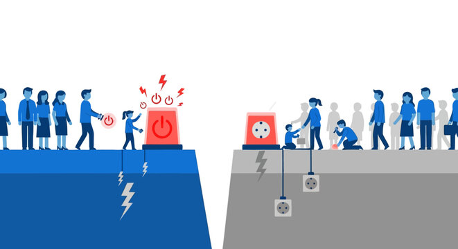 Digital Divide Concept with People and Technology. EPS Editable. Vector Illustrations.