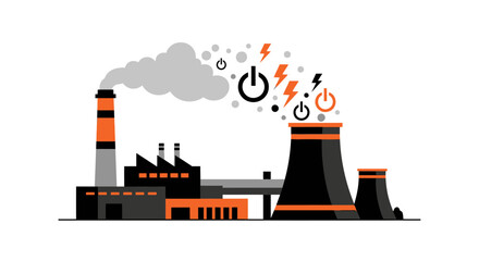 Naklejka premium Industrial Power Plant Generating Electricity with Smoke and Symbols. EPS Editable. Vector Illustrations.