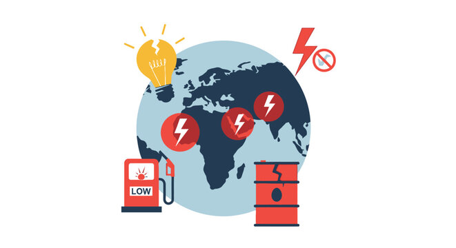 Global energy crisis and environmental impact illustration. EPS Editable. Vector Illustrations.