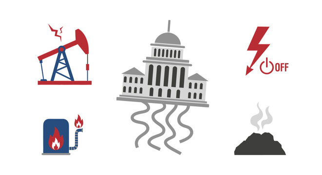 Government and Energy Crisis Oil Gas Coal and Power Outage Icons. EPS Editable. Vector Illustrations.