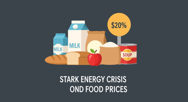 Stark Energy Crisis and Food Prices Impacting Groceries. EPS Editable. Vector Illustrations.