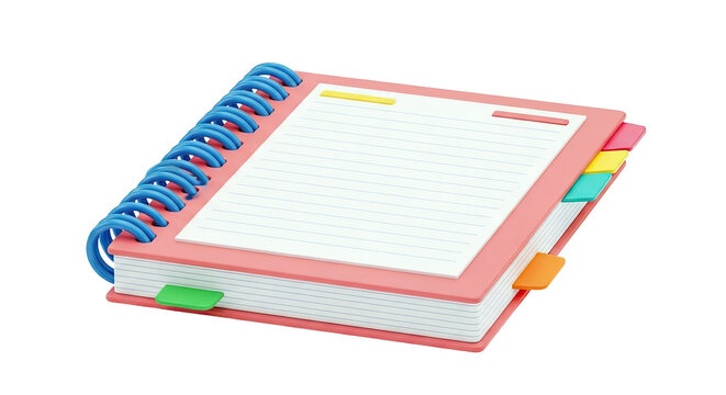 3D Illustration of a Spiral-Bound Notebook with Colorful Tabs