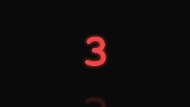 Glowing red 10 second countdown timer with reflection on black background