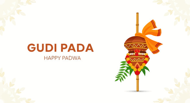 Gudi Pada Festival Celebration Symbol. EPS Editable. Vector Illustrations.