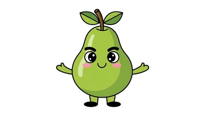 Fototapeta premium Cute cartoon pear character standing.