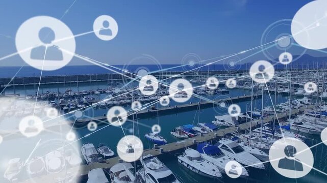 Animation of networks of connections with icons over port