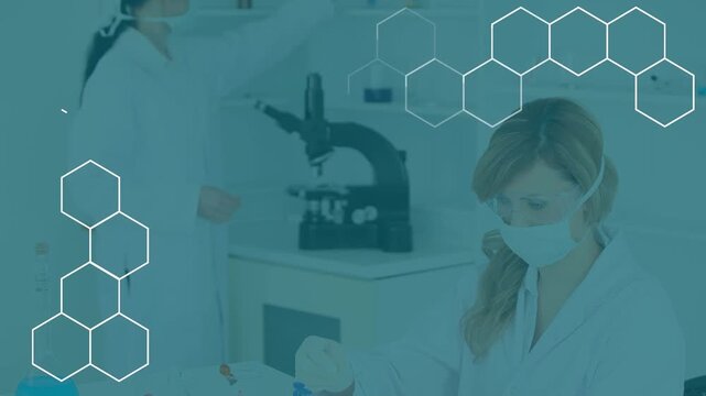 Animation of hexagons over diverse scientists