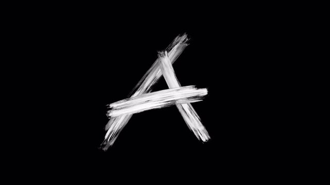 Abstract Letter A Brush Stroke with Hand Drawn White Paint on Dark Background Minimal Design