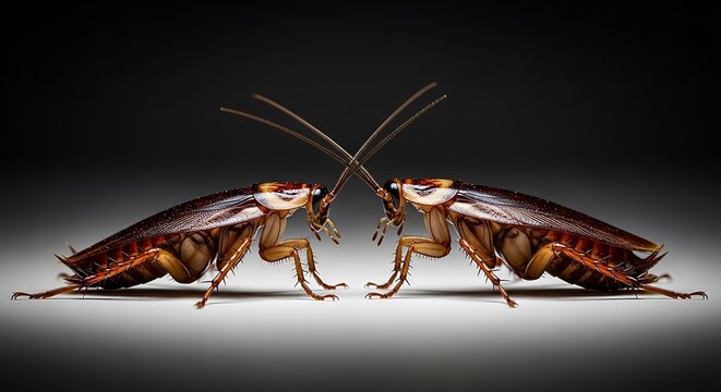 two cockroaches facing each other during courtship behavior