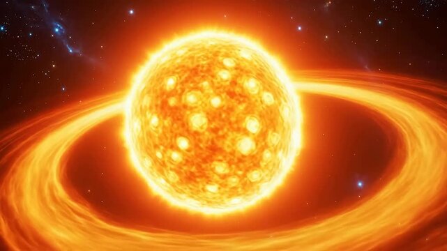 Luminous Celestial Star Emitting Intense Light and Energy, Surrounded by a Fiery Accretion Disk in the Vastness of Deep Space