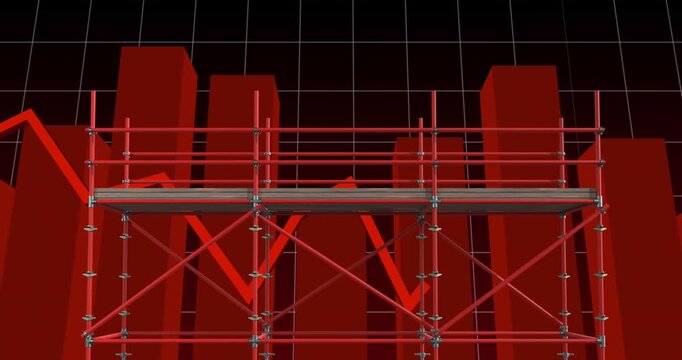 Animation of platform over financial data processing on black background