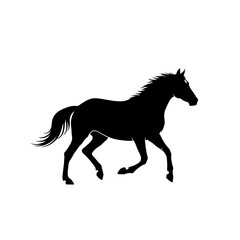 Obraz premium Black silhouette of a running horse on white background