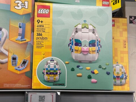 LEGO Creator 3 in 1 Easter egg building set displayed on retail shelf at Walmart in Strathmore, Alberta, Canada. March 25, 2026. For editorial use only.
