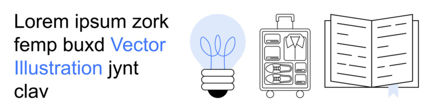 Education, travel, creativity, innovation, organization, learning. Image shows a light bulb, suitcase and book. Innovation and travel blend sleek style with practicality