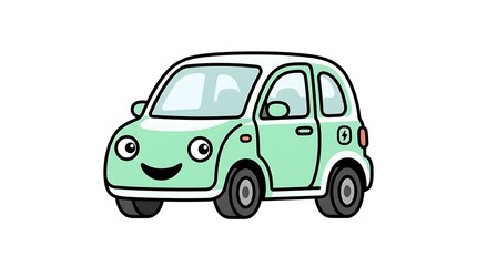 Fototapeta premium Cute cartoon green small car.