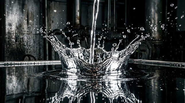 A dark background image of a water droplet creating a splash in a pool of water